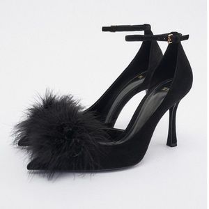 Zara Black Feathered Heels
